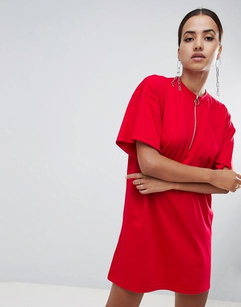 Missguided Robe T Shirt Avec Fermeture Eclair Sur Le Devant Rouge Rouge From Asos On 21 Buttons