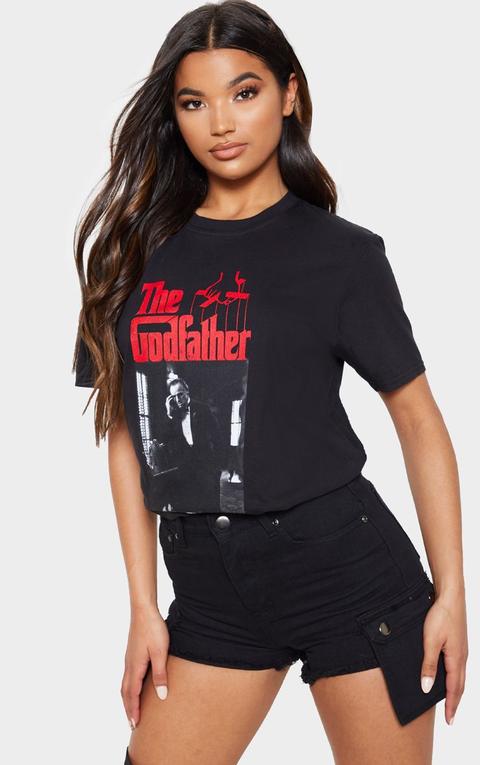 Black The Godfather Printed Oversized T Shirt