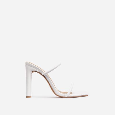 Highland Barely There Square Toe Heel Mule In White Faux Leather, White