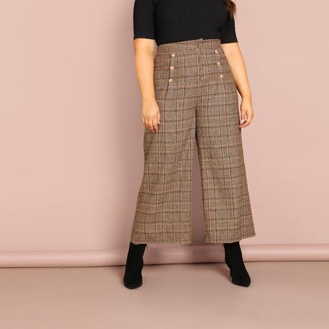 Pantalones Anchos De Cuadros Con Botones Delanteros-grande de SheIn en 21  Buttons