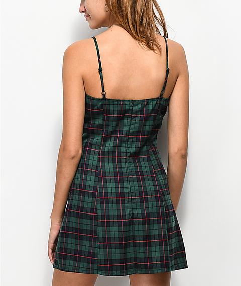 green plaid mini dress