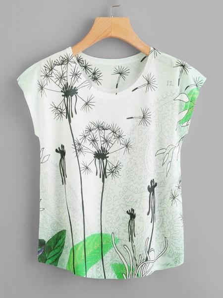 T-shirt Manica Corta Con Stampa Di Tarassaco