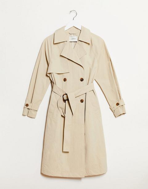 Stradivarius Long Trench Coat In Camel-beige