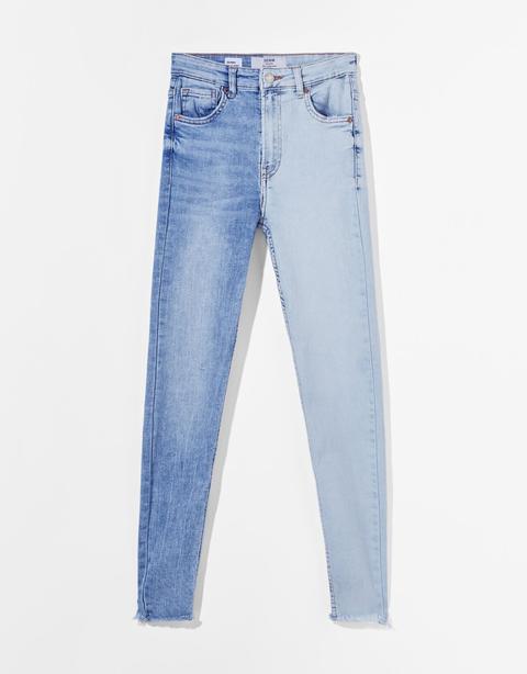 Jeans Skinny High Waist Contraste Bicolor