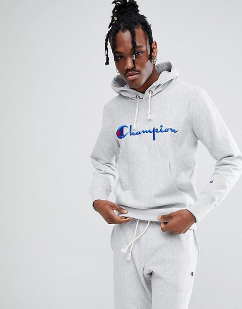 Sudadera De Punto Del Revés Gris Con Capucha Y Logo Grande De Champion