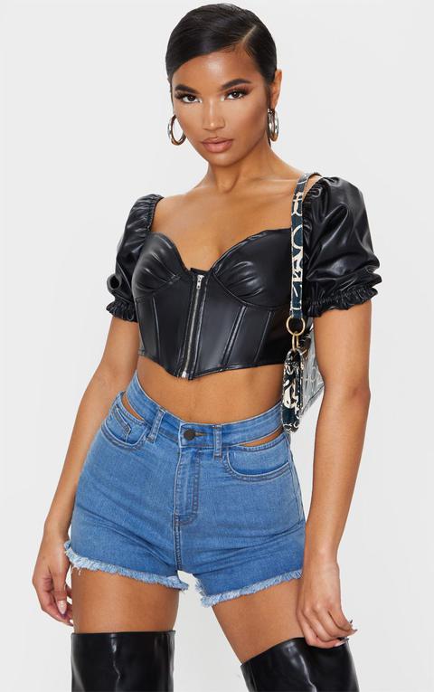Mid Blue Wash Cut Out Waist Disco Shorts