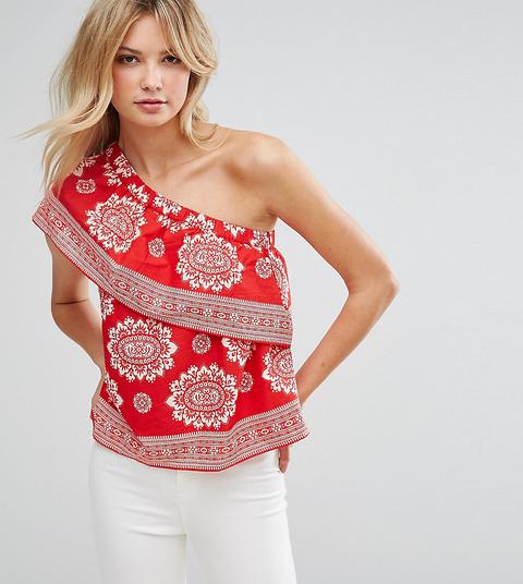 Asos Tall - Top Monospalla In Cotone Con Stampa Stile Bandana - Rosso