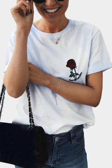 Casual Rose Dettagli Ricamati T