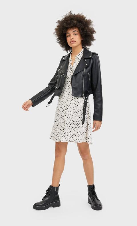 stradivarius black leather jacket