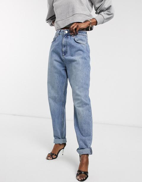 Asos Design High Rise 'slouchy' Mom Jeans In Midwash-blue