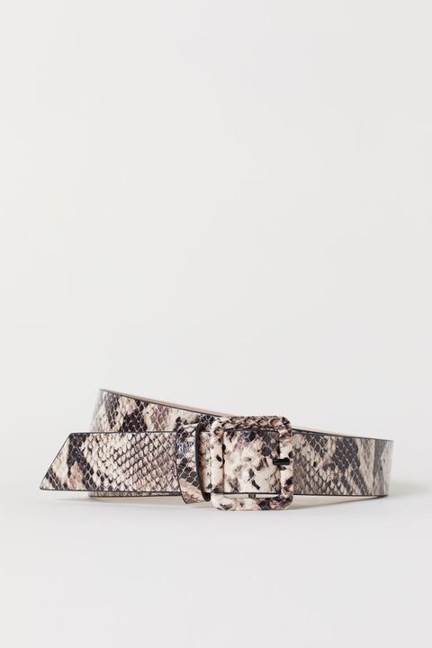 Snakeskin-patterned Belt - Beige