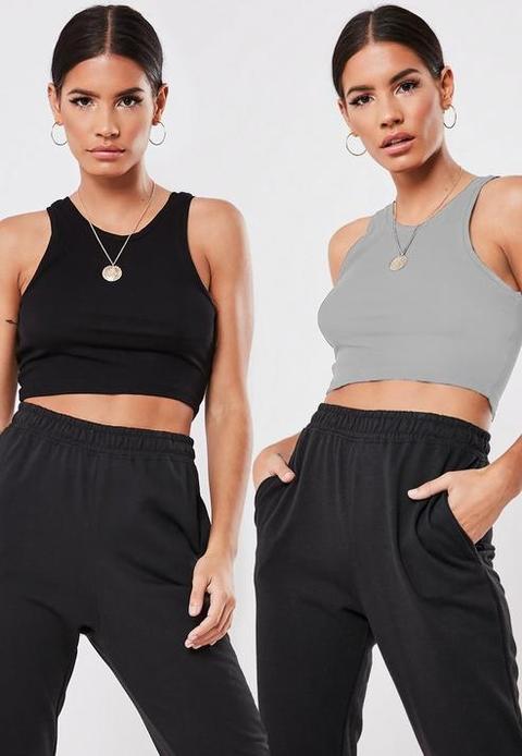 Black & Grey Rib Sleeveless Crop Top 2 Pack, Multi