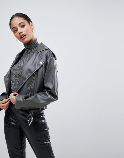 Asos Leather Look Washed Biker Jacket