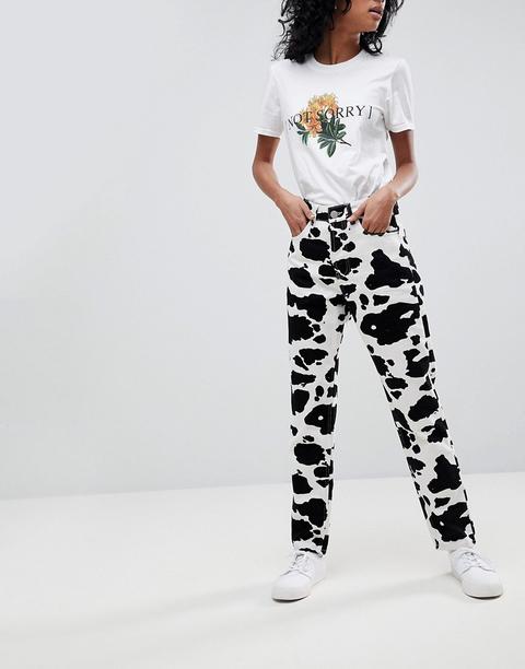 Asos Original Mom Jeans In Mono Cow Print