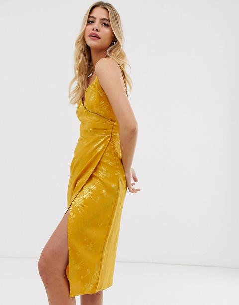 Vestido Midi De Jacquard Satinado En Dorado De New Look