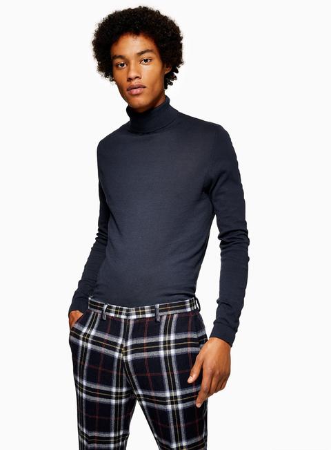 Mens Navy Roll Neck Jumper, Navy from Topman on 21 Buttons