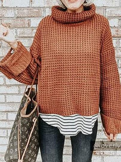 Coffee Print Polo Neck Long Sleeve Fashion Pullover Sweater