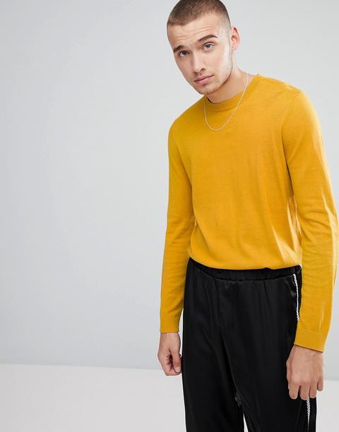 Asos - Maglione Girocollo In Cotone Senape - Giallo
