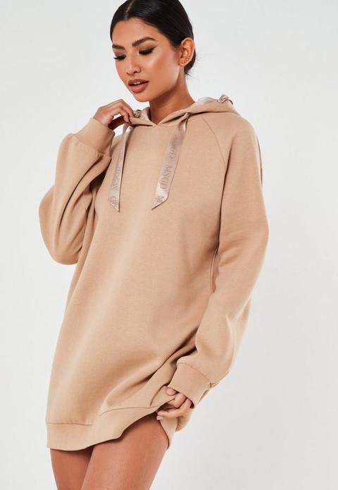 Camel Msgd Extreme Oversized Loungewear Hoodie Dress, Camel