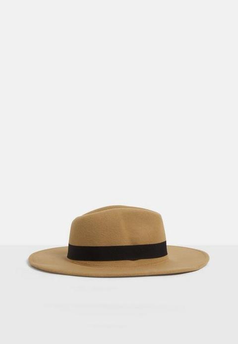 Camel Ribbon Detail Fedora Hat, Camel