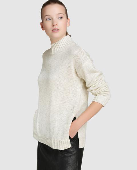 Jersey Básico De Mujer Con Cuello Perkins Beige