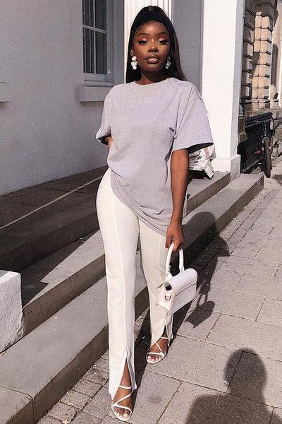 White Split Front Flared Trousers - Florie