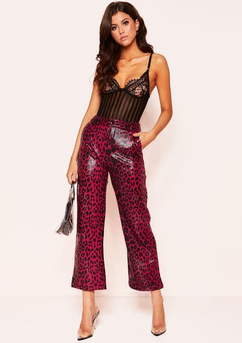 Jane Red Leopard Print Wide Leg Trousers