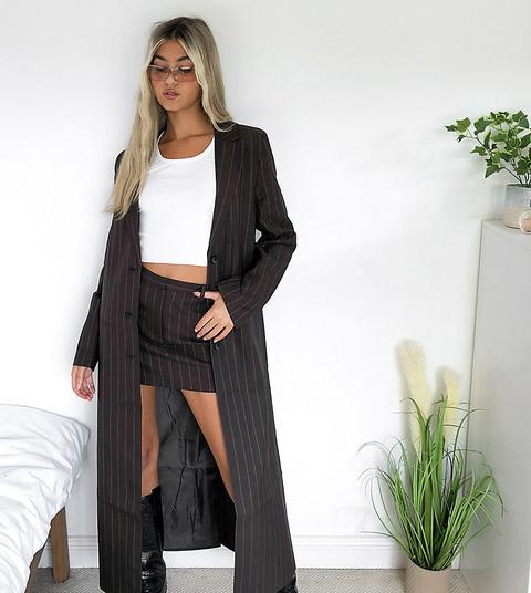 Collusion Longline 90s Blazer In Brown Pinstripe