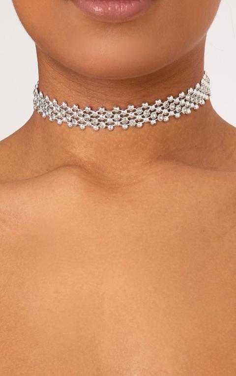 Fern Silver Bead Textured Choker