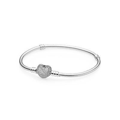 Bracciale In Argento Con Chiusura A Cuore In Pavé