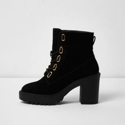 Black Lace-up Chunky Ankle Boots