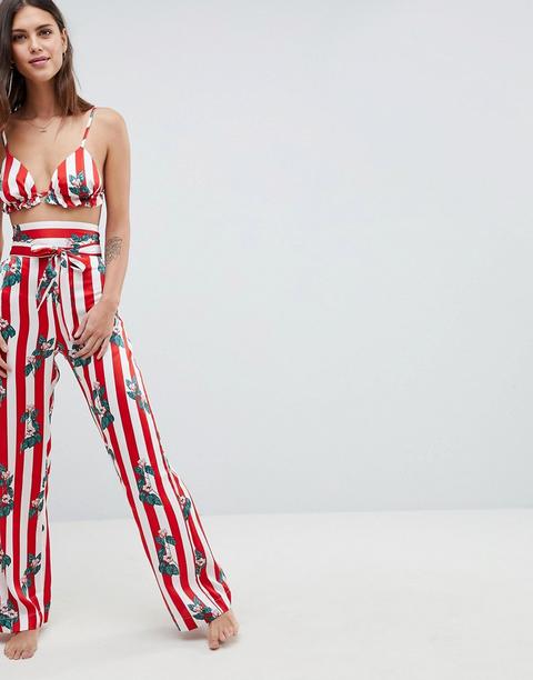 Asos Design Premium Floral Stripe Wide Leg Trouser - Multi