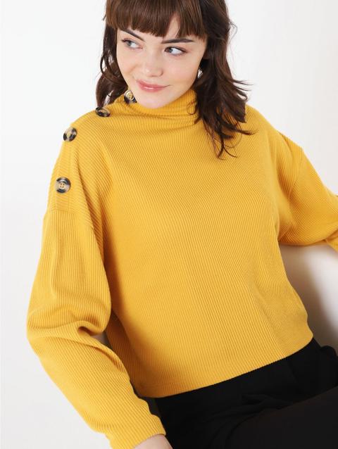 Maglia Con Bottoni Giallo Ocra