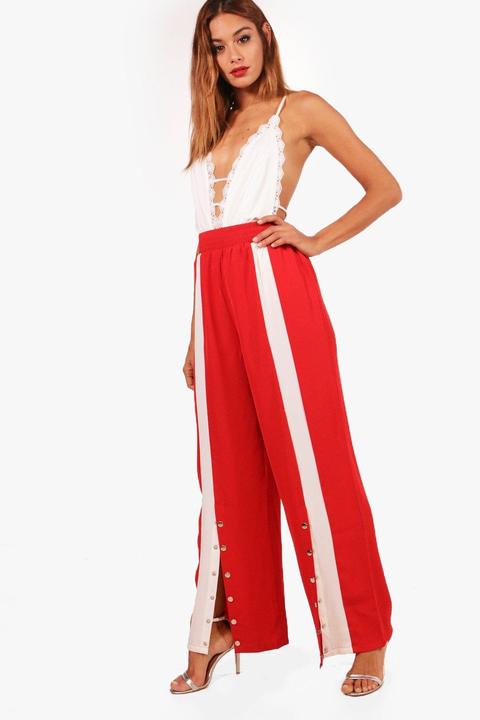 Popper Front Wide Leg Trousers