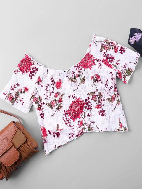 Camicetta Corta Floreale Elastica Con Spalle Scoperte Colormix
