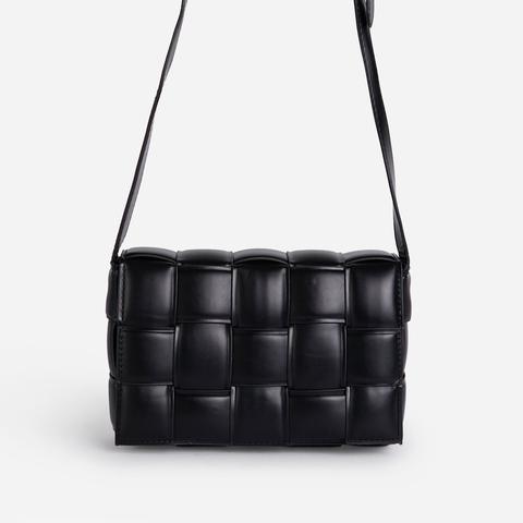 Mae Quilted Cross Body Bag In Black Faux Leather,, Black