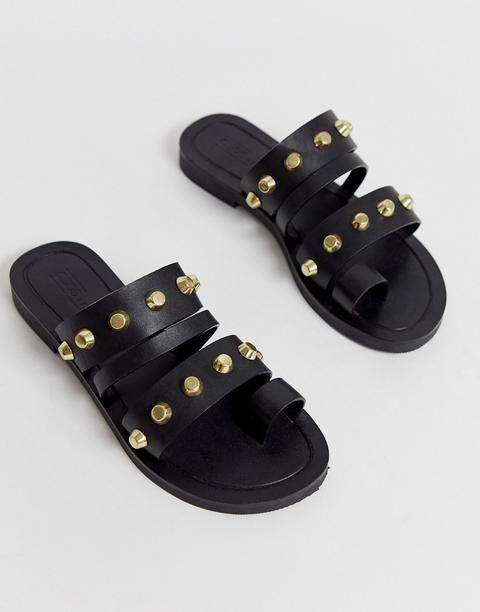 Asos Design Premium - Freewheel - Sandali Borchiati In Pelle Nera Con Infra-alluce - Nero