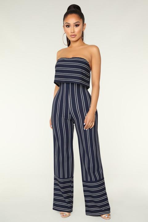 Friend Zone Stripe Jumpsuit - Navy