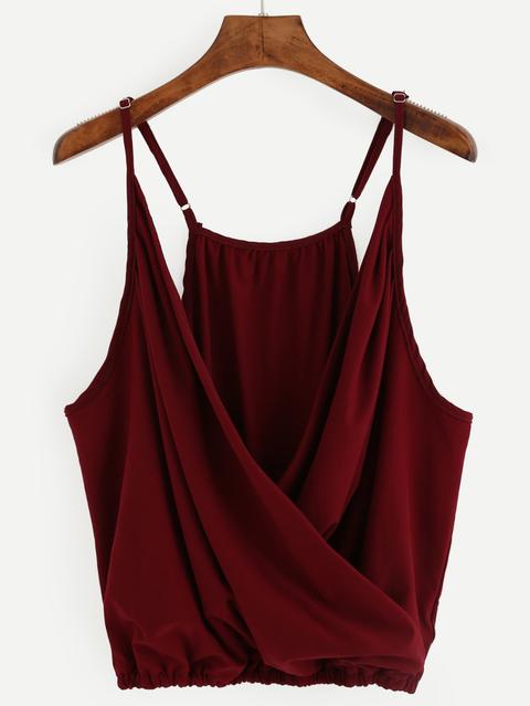 Borgogna Wrap Elastic Front Hem Cami Top