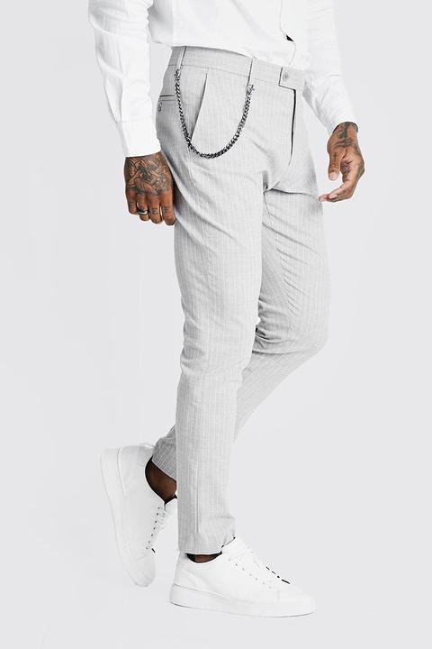 Pantalon Habillé À Rayures Et Chaîne Homme - Gris - 34, Gris