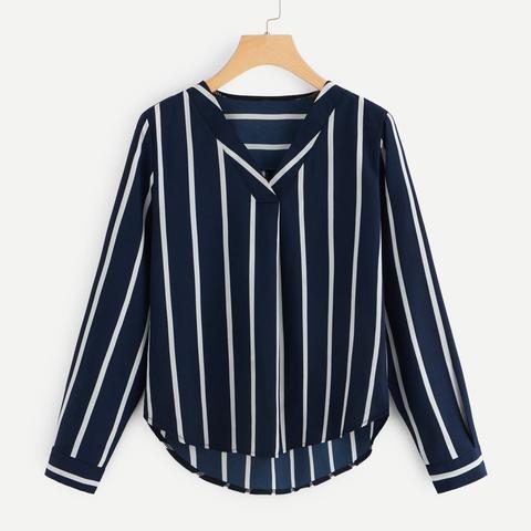 Camicia A Righe Scollo A V