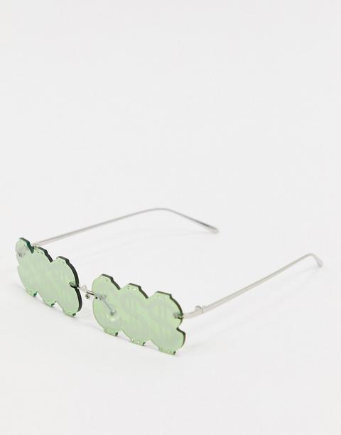 Asos Design Dollar Sign Diamante Embellished Fashion Glasses In Green-silver