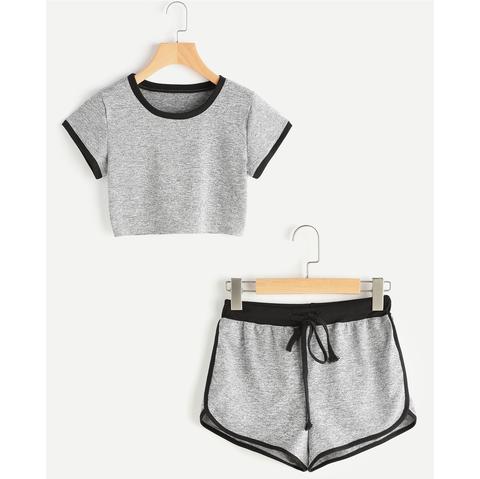 Ringer Crop Tee With Dolphin Hem Shorts