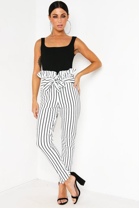 White Stripe Paperbag Waist Trousers