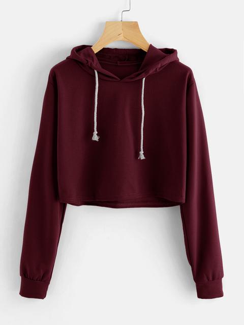 Drawstring Hooded Crop Sweatshirt