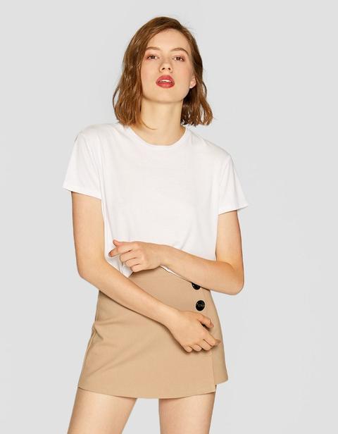 Skort With Button Details In Beige