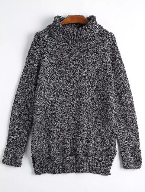 Maglione A Collo Alto Con Spacco Laterale Black