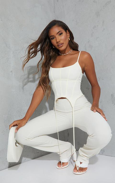 Cream Woven Structured Extreme Stirrup Hem Top