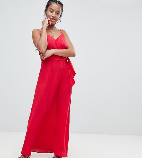 Asos Petite - Vestito Lungo A Portafoglio - Rosso