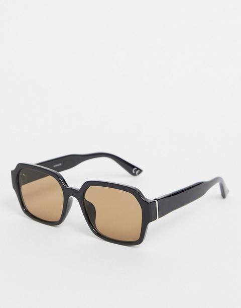 Asos Design 70's Square Sunglasses In Black Plastic With Smoke Brown Lens